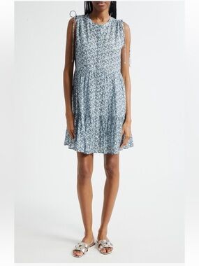 Veronica Beard Yulianna Dress Lake Mist Blue Floral Short with Slip XS NWT